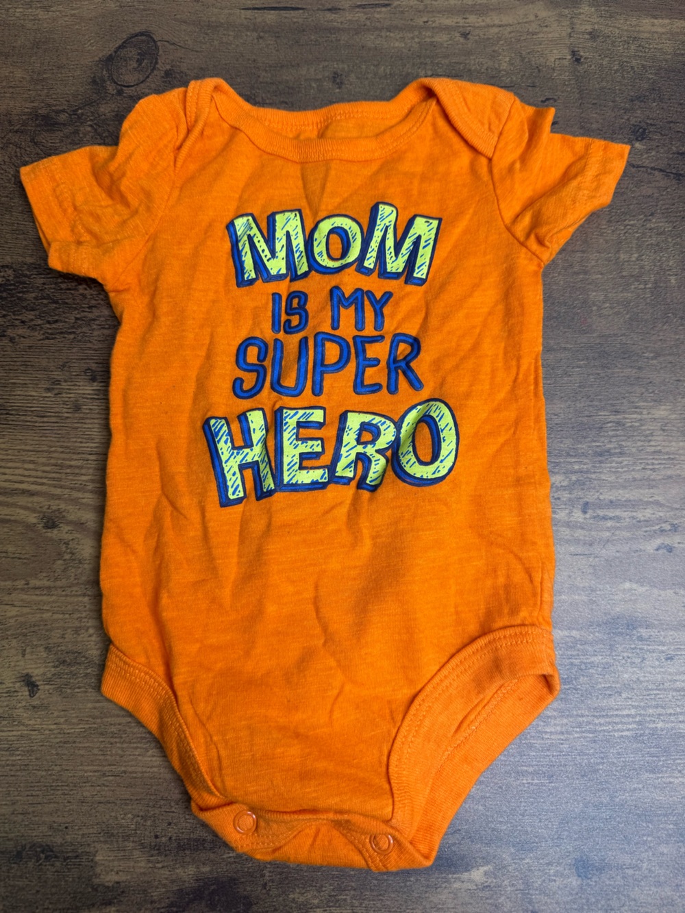 ⭐️5 for $20⭐️ George Bright Orange Baby Onesie Mom is my Super Hero 3-6M